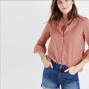 Madewell Red Gingham Ruffle Sleeve Blouse